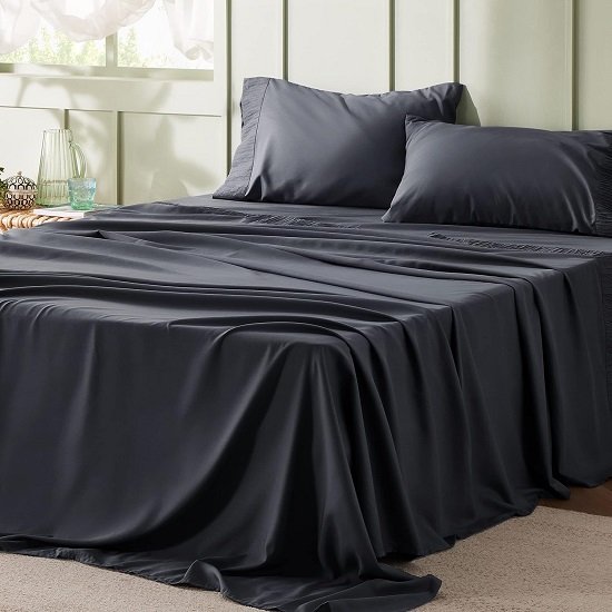 Queen Sheets Grey - Soft Sheets for Queen Size Bed, 4 Pieces Luxury Queen Sheet Set, Easy Care Polyester Microfiber Cooling Bed Sheet Set