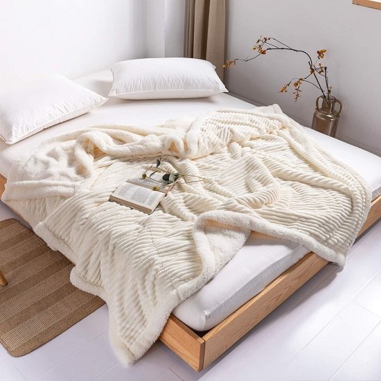 Blanket Fleece Throw – 51x63, Beige – Soft, Plush, Fluffy, Fuzzy, Warm, Cozy, Thick – Perfect for Couch, Bed, Sofa, Chair - Reversible Throw Blanket