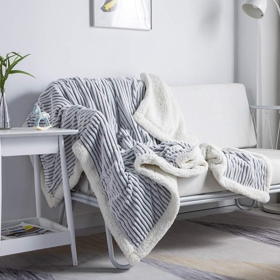 Blanket Fleece Throw – 51x63, Grey & White – Soft, Plush, Fluffy, Fuzzy, Warm, Cozy, Thick – Perfect for Couch, Bed, Sofa, Chair - Reversible Throw Blanket