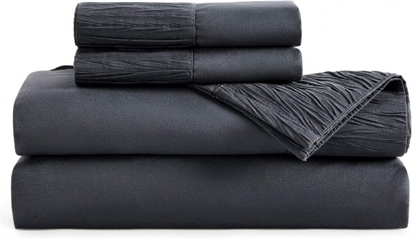 Queen Sheets Grey - Soft Sheets for Queen Size Bed, 4 Pieces Luxury Queen Sheet Set, Easy Care Polyester Microfiber Cooling Bed Sheet Set